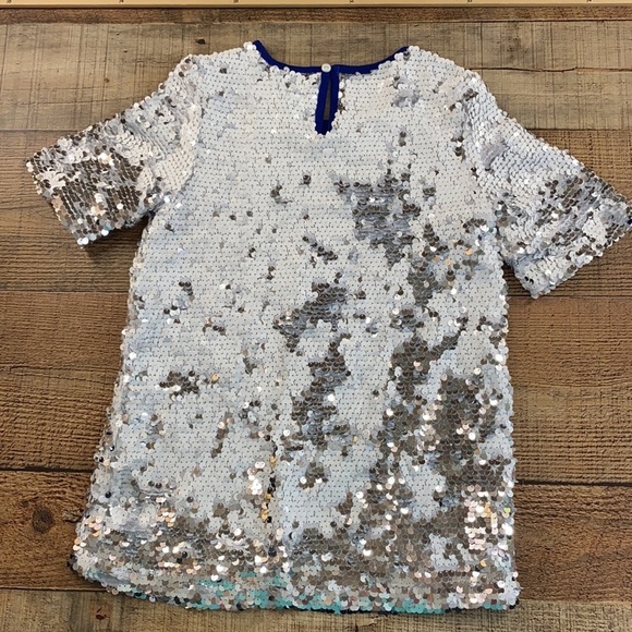 Rockets Of‎ Awesome White Silver Flip Sequin Top Girls 4 Short Sleeve - Picture 4 of 7